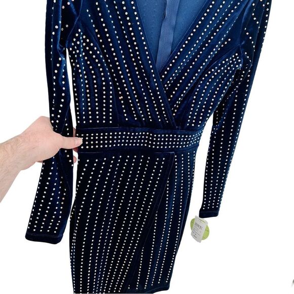 Windsor Alexa Velvet Heat Stone Wrap Mini Navy Blue Dress NWT Size Small - Picture 4 of 14